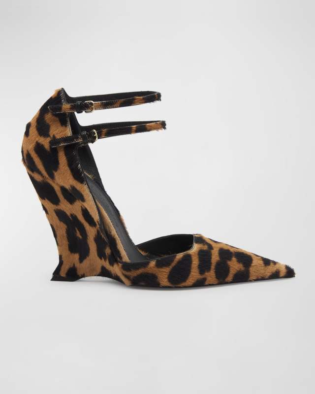 Vidya Leopard-Print Leather Wedge Pumps